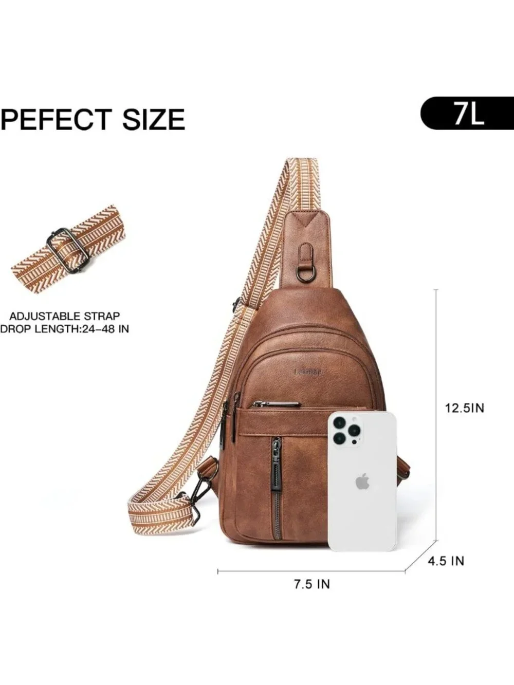 Stylish 7L Sling Bag for Travel, Crossbody Chest Pack, Fanny Pack, PU Leather